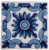  Dec.Flor Azul Antic Blanco 13*13 13x13
